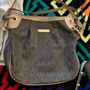 FINAL OFFER-MK monogram hobo bag brown and cream